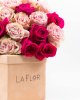 Buchet cu 25 trandafiri roz si fuchsia